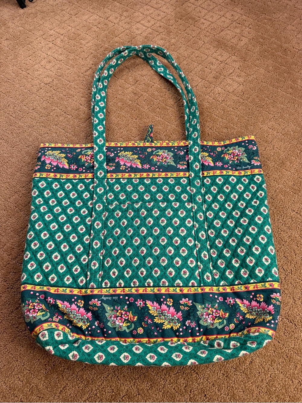 Vintage Vera Bradley Greenfield Quilted Large Tote Shoulder Bag Button close